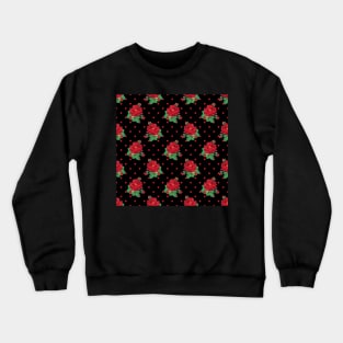 Red vintage roses red polka dots on black Crewneck Sweatshirt